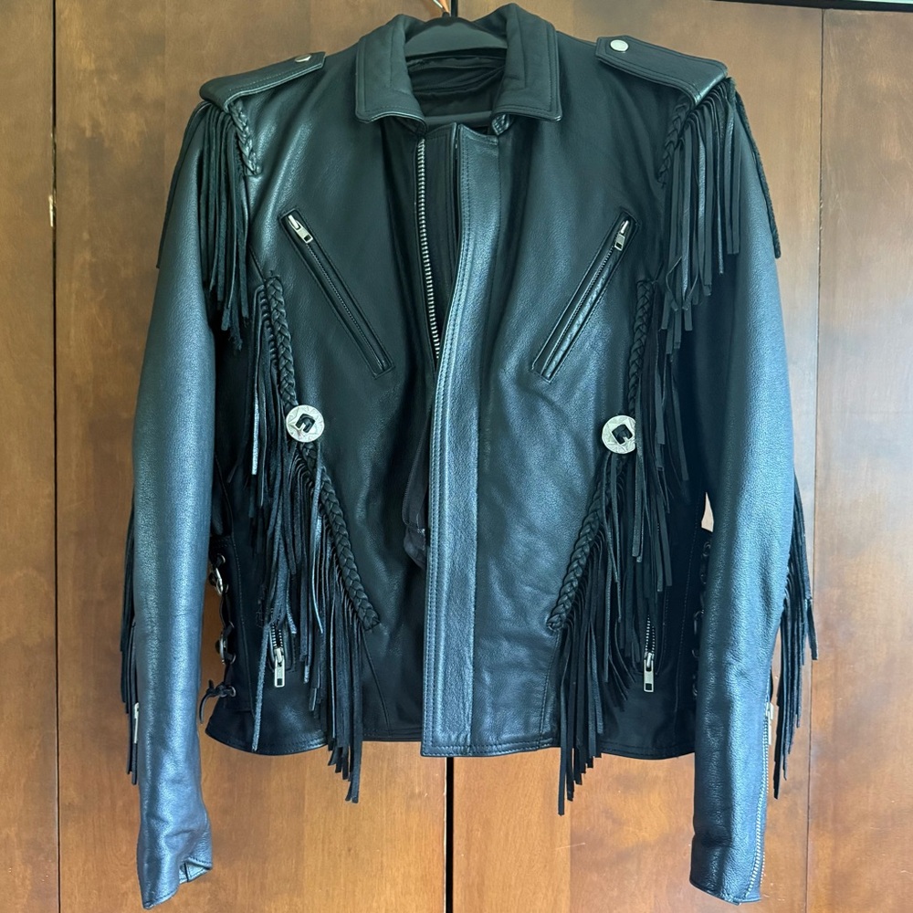 Black Fringe Leather Jacket - Women's Motorcycle Style